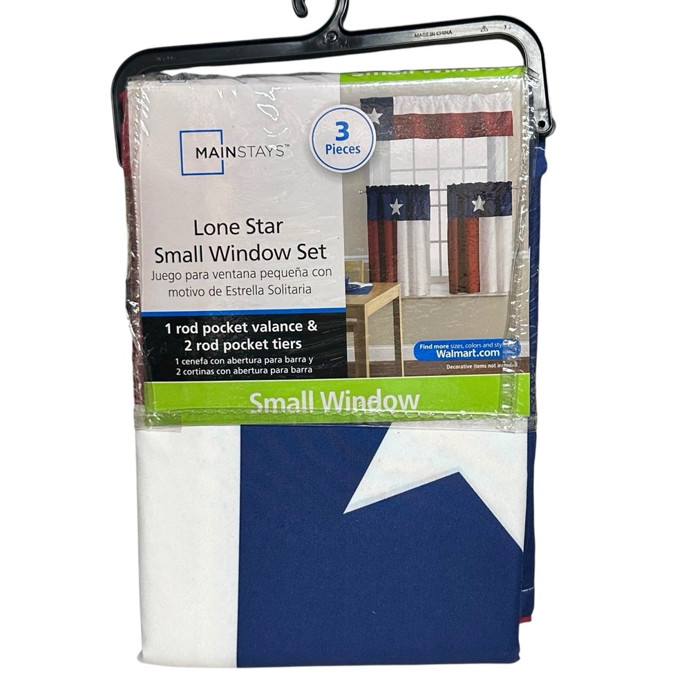 NEW Lone Star Small Window Curtain Set 3 Pieces Valance 2 Rod Pocket Tiers Texas
